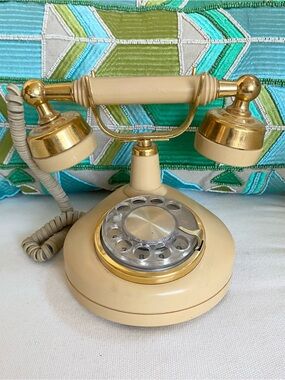 Vtg Western Electric Rotary Phone Gold & Ivory Cream Victorian Style